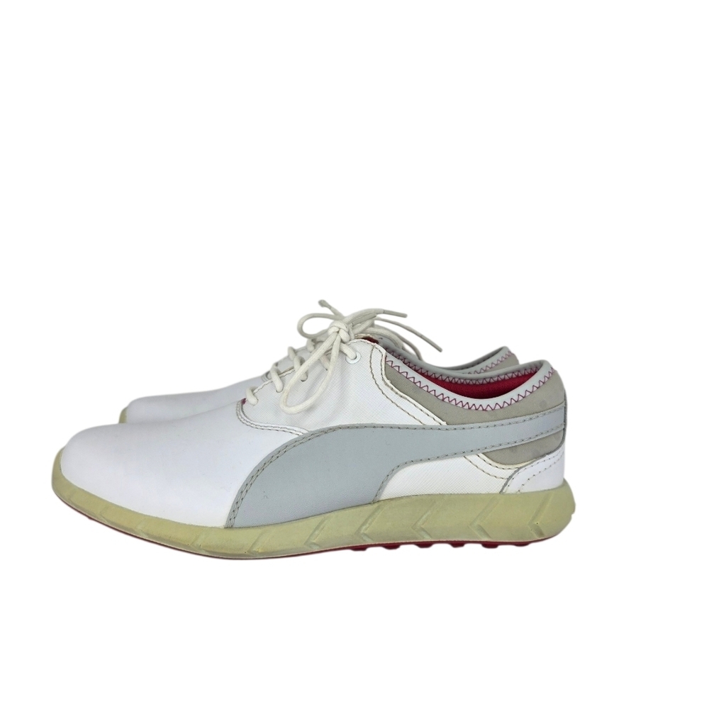 Puma Ignite Spikeless Golf Shoes White Gray Red Women's Lace Up Low Shoes Size 8